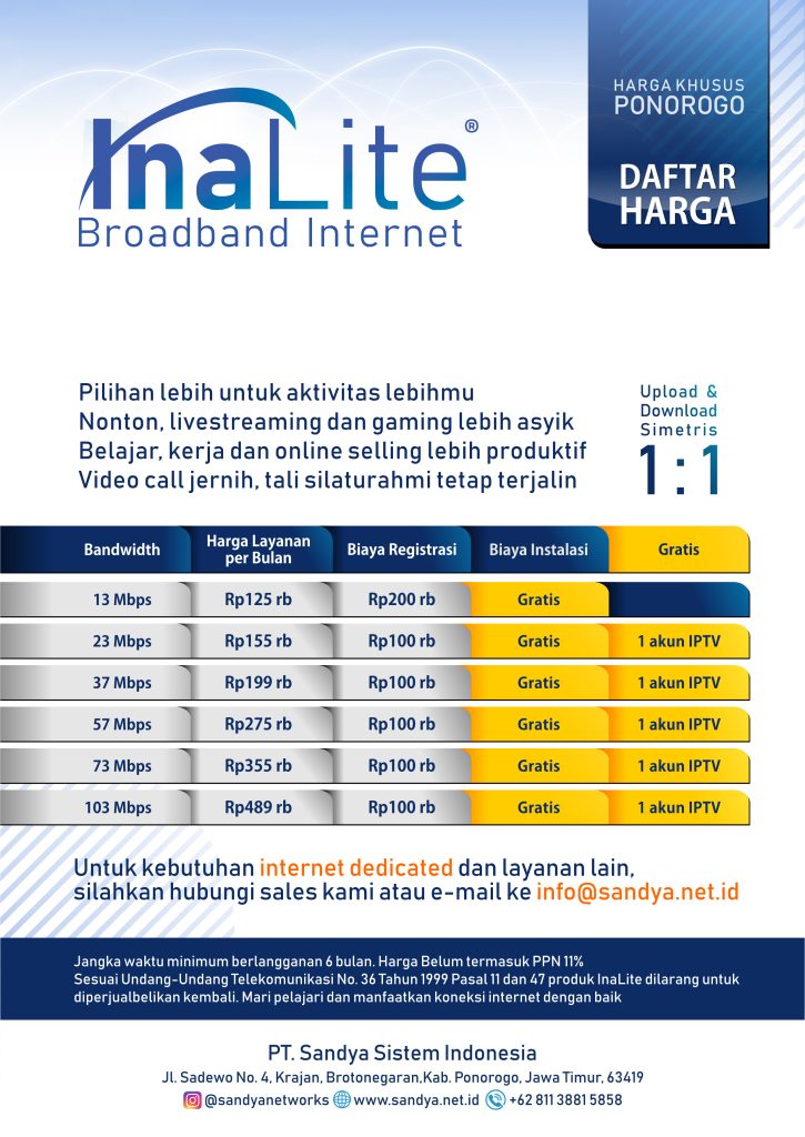 Harga langganan Wifi InaLite Ponorogo Harga langganan Wifi InaLite Ponorogo